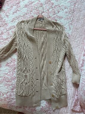 J. Crew Cream Cable-Knit Button Cardigan Sweater